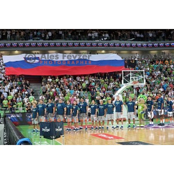 of Slovenia in action during Telemach basketball match between Slovenia and Croatia in Stozice Arena, Ljubljana on August 24, 2017