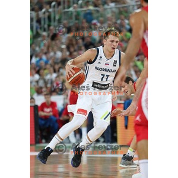 Luka Doncic of Slovenia in action during Telemach basketball match between Slovenia and Croatia in Stozice Arena, Ljubljana on August 24, 2017