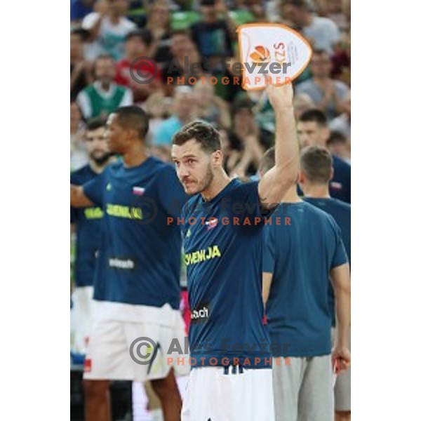 of Slovenia in action during Telemach basketball match between Slovenia and Croatia in Stozice Arena, Ljubljana on August 24, 2017