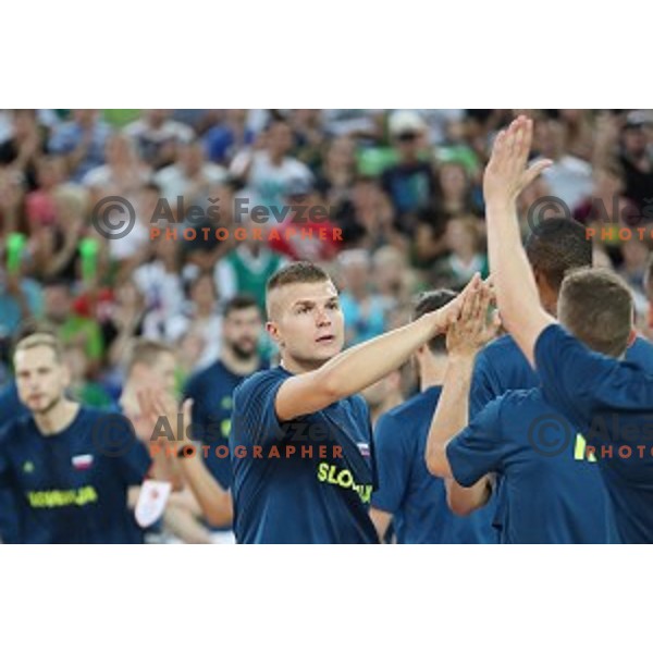Edo Muric of Slovenia in action during Telemach basketball match between Slovenia and Croatia in Stozice Arena, Ljubljana on August 24, 2017
