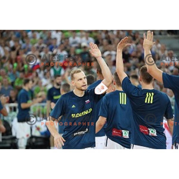 Jaka Blazic of Slovenia in action during Telemach basketball match between Slovenia and Croatia in Stozice Arena, Ljubljana on August 24, 2017
