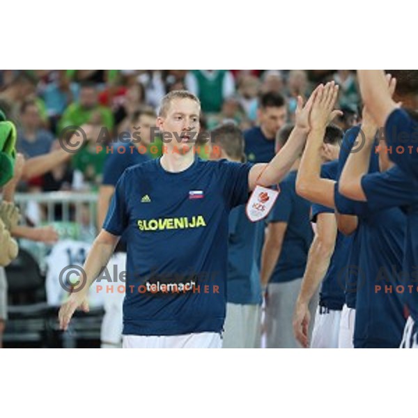 Miha Lapornik of Slovenia in action during Telemach basketball match between Slovenia and Croatia in Stozice Arena, Ljubljana on August 24, 2017