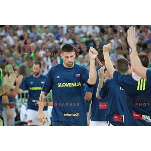 Gasper Vidmar of Slovenia in action during Telemach basketball match between Slovenia and Croatia in Stozice Arena, Ljubljana on August 24, 2017