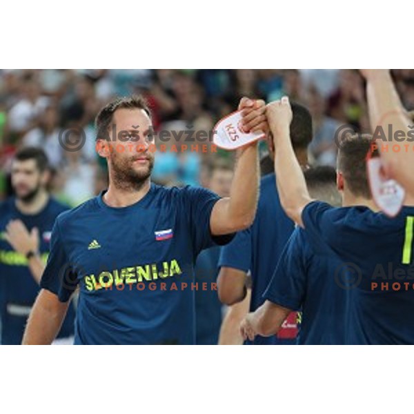 Sasa Zagorac of Slovenia in action during Telemach basketball match between Slovenia and Croatia in Stozice Arena, Ljubljana on August 24, 2017