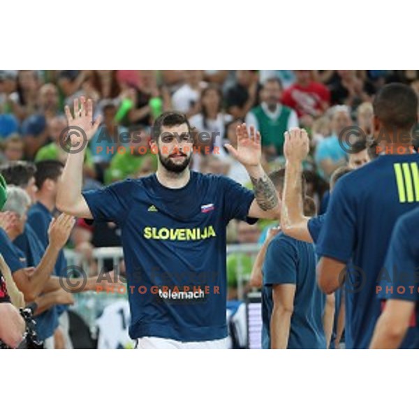 Ziga Dimec of Slovenia in action during Telemach basketball match between Slovenia and Croatia in Stozice Arena, Ljubljana on August 24, 2017