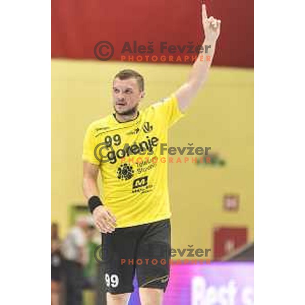 Gorenje’s Zarko Pejovic (99) in action during SEHA League match between Gorenje Velenje and Celje PL, in Red Hall, Velenje on August 30th, 2017