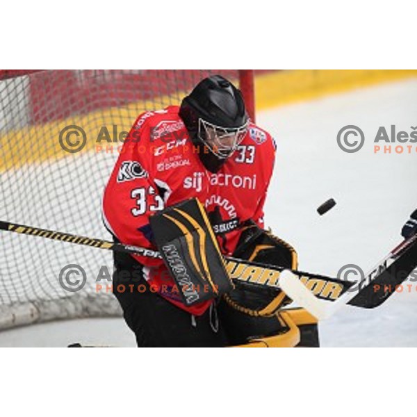 Clarke Saunders of Jesenice in action during Alps League ice-hockey match between Jesenice and Asiago in Podmezakla Hall, Jesenice, Slovenia on September 13, 2017