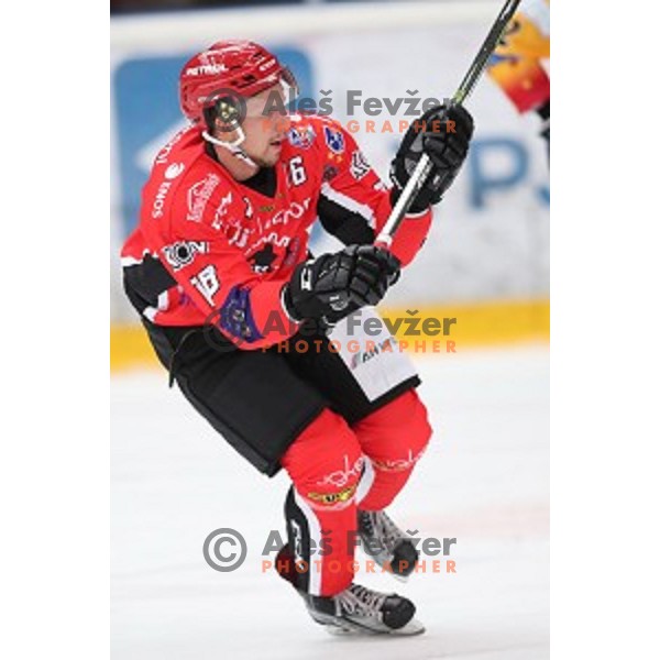 Miha Brus of Jesenice in action during Alps League ice-hockey match between Jesenice and Asiago in Podmezakla Hall, Jesenice, Slovenia on September 13, 2017
