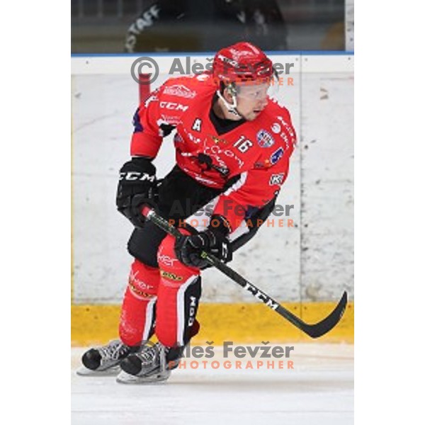 Miha Brus of Jesenice in action during Alps League ice-hockey match between Jesenice and Asiago in Podmezakla Hall, Jesenice, Slovenia on September 13, 2017