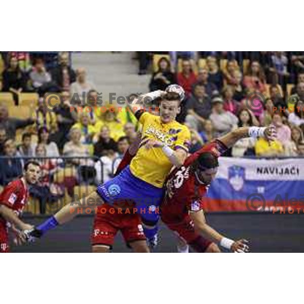 Jaka Malus of Celje PL in action during Velux EHF Champions League match between Celje Pivovarna Lasko (Slovenia) and Veszprem (Hungary) in Zlatorog Hall, Celje, Slovenia on September 16, 2017