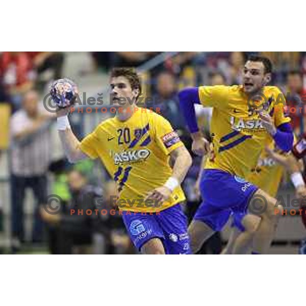 Luka Mitrovic of Celje PL in action during Velux EHF Champions League match between Celje Pivovarna Lasko (Slovenia) and Veszprem (Hungary) in Zlatorog Hall, Celje, Slovenia on September 16, 2017