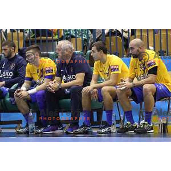 Jaka Malus, Stanko Anderluh during EHF Champions League match between Celje PL (Slovenia) and Vezsprem (Hungary) in Zlatorog Hall, Celje on September 16, 2017