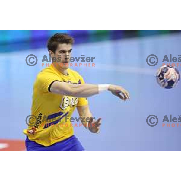 Luka Mitrovic of Celje PL in action during Velux EHF Champions League match between Celje Pivovarna Lasko (Slovenia) and Veszprem (Hungary) in Zlatorog Hall, Celje, Slovenia on September 16, 2017