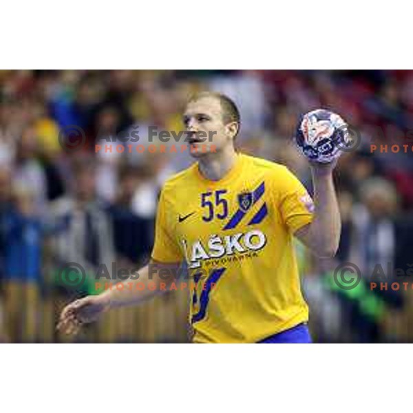 Ziga Mlakar of Celje PL in action during Velux EHF Champions League match between Celje Pivovarna Lasko (Slovenia) and Veszprem (Hungary) in Zlatorog Hall, Celje, Slovenia on September 16, 2017