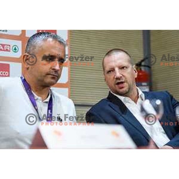 Igor Kokoskov, Matej Erjavec during the press conference of the Slovenian national basketball team after wining the Fiba Eurobasket 2017, Ljubljana, Slovenia, 19.09.2017