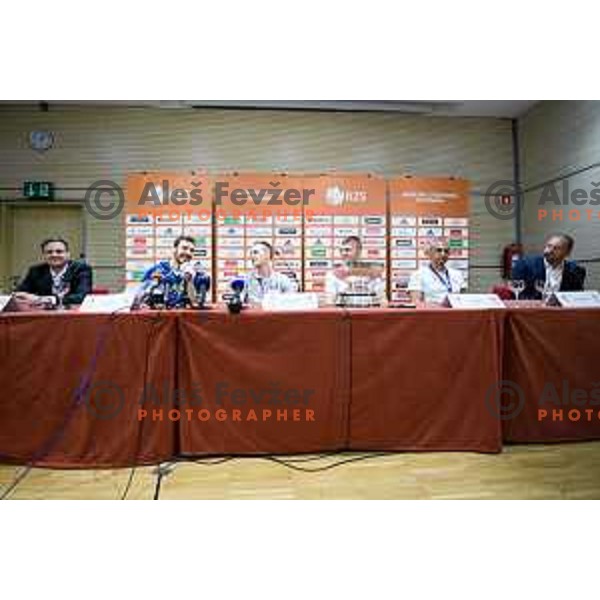 Goran Dragic, Klemen Prepelic, Edu Muric, Igor Kokoskov, Matej Erjavec during the press conference of the Slovenian national basketball team after wining the Fiba Eurobasket 2017, Ljubljana, Slovenia, 19.09.2017