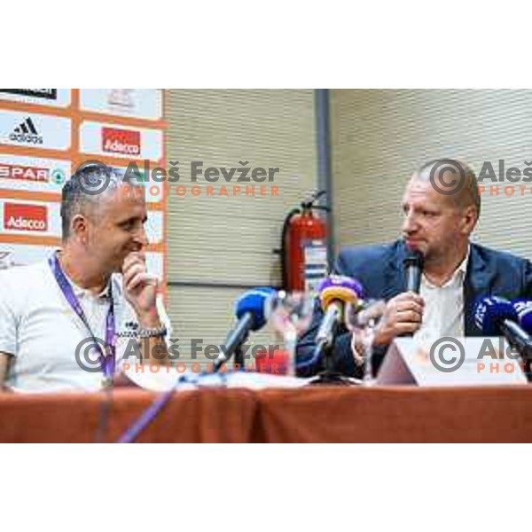 Igor Kokoskov, Matej Erjavec during the press conference of the Slovenian national basketball team after wining the Fiba Eurobasket 2017, Ljubljana, Slovenia, 19.09.2017