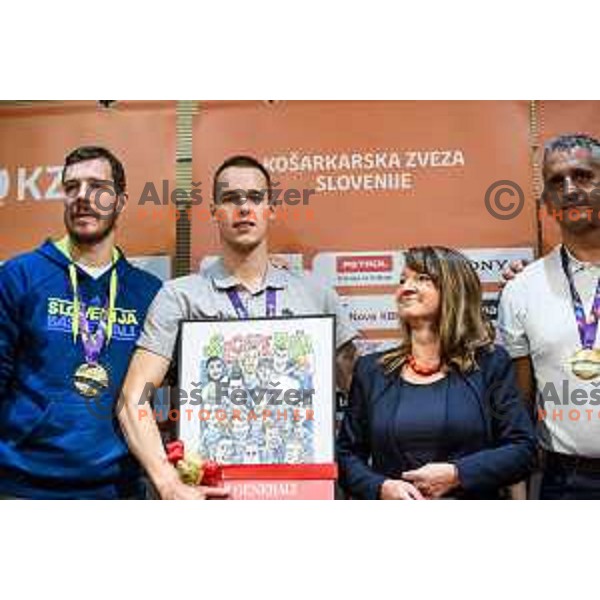 Goran Dragic, Klemen Prepelic, Igor Kokoskov during the press conference of the Slovenian national basketball team after wining the Fiba Eurobasket 2017, Ljubljana, Slovenia, 19.09.2017