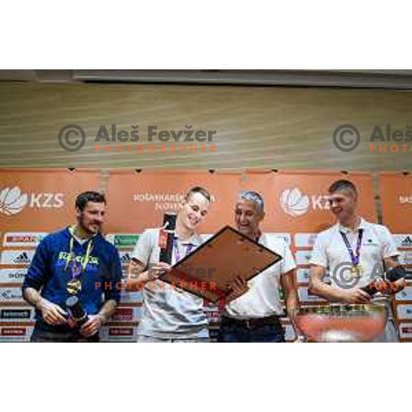 Goran Dragic, Klemen Prepelic, Igor Kokoskov, Edo Muric during the press conference of the Slovenian national basketball team after wining the Fiba Eurobasket 2017, Ljubljana, Slovenia, 19.09.2017