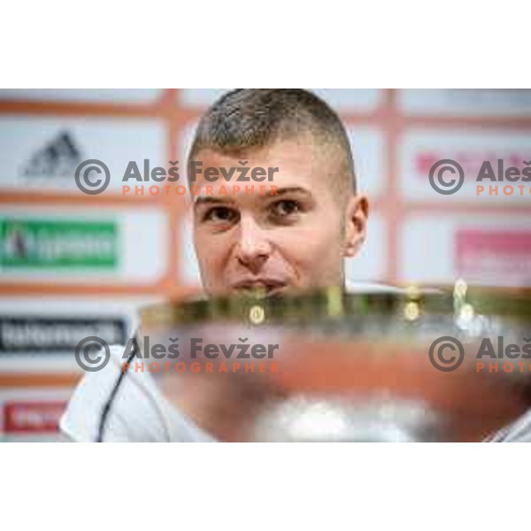 Edo Muric during the press conference of the Slovenian national basketball team after wining the Fiba Eurobasket 2017, Ljubljana, Slovenia, 19.09.2017