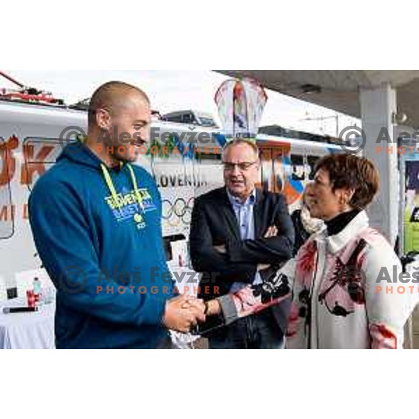 Marko Milic and Maja Makovec Brencic at the press conference of the Slovenian Olympic committee during the European week of sports in Ljubljana, Slovenia on September 22,2017