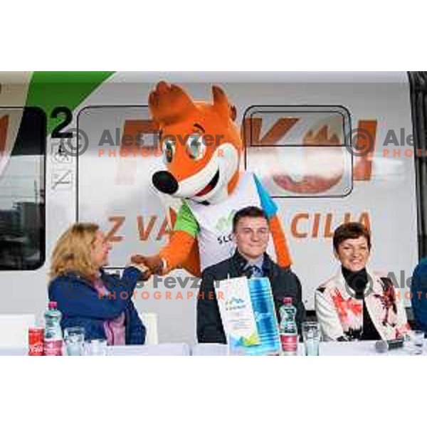 Mateja Simic, Maja Makovec Brencic and Marko Milic at the press conference of the Slovenian Olympic committee during the European week of sports in Ljubljana, Slovenia on September 22,2017