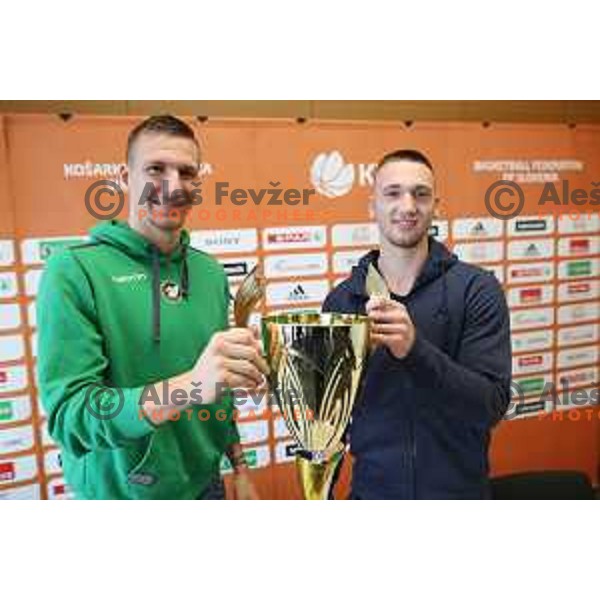 Gregor Hrovat of Petrol Olimpija and Domen Bratoz of Krka at press conference before Slovenian basketball SuperCup in Ljubljana on September 26, 2017