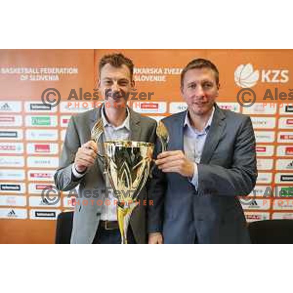 Gasper Okorn, head coach of Petrol Olimpija and Simon Petrov, head coach of Krka at press conference before Slovenian basketball SuperCup in Ljubljana on September 26, 2017