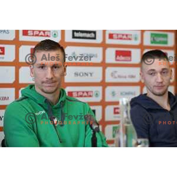 Gregor Hrovat of Petrol Olimpija and Domen Bratoz of Krka at press conference before Slovenian basketball SuperCup in Ljubljana on September 26, 2017