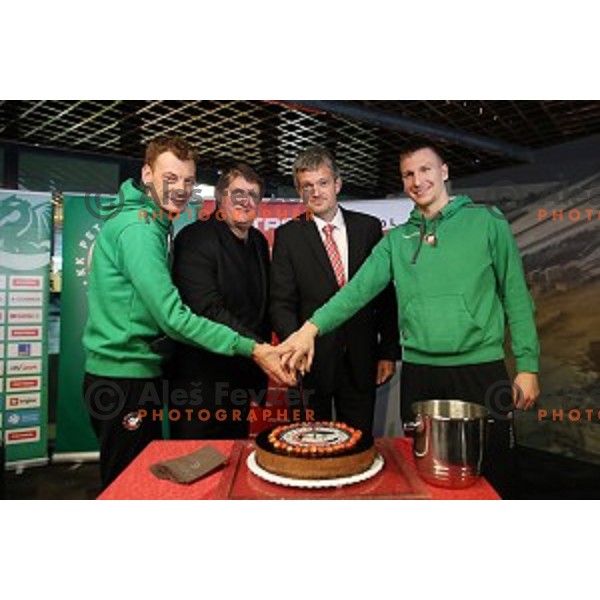 Gregor Hrovat,Roman Lisac, Tomaz Berlocnik and Gasper Okorn of Petrol Olimpija during press conference before 2017-2018 basketball season in Ljubljana on September 27, 2017