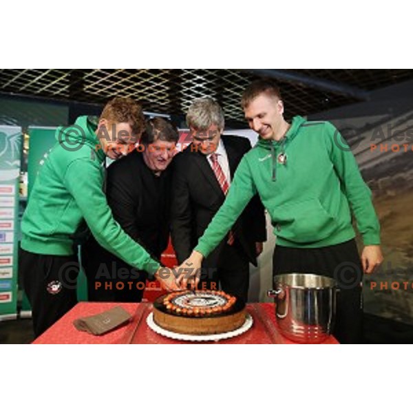 Gregor Hrovat,Roman Lisac, Tomaz Berlocnik and Gasper Okorn of Petrol Olimpija during press conference before 2017-2018 basketball season in Ljubljana on September 27, 2017