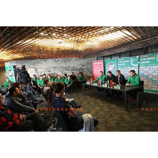 Gregor Hrovat,Roman Lisac, Tomaz Berlocnik and Gasper Okorn of Petrol Olimpija during press conference before 2017-2018 basketball season in Ljubljana on September 27, 2017