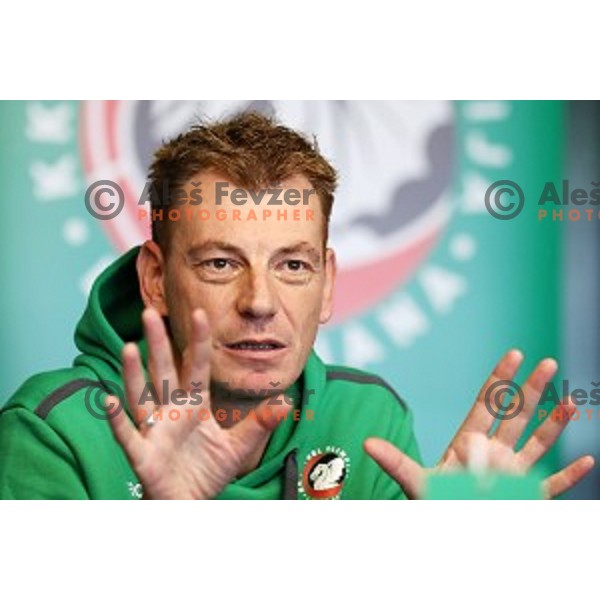 Gasper Okorn, head coach of Petrol Olimpija during press conference before 2017-2018 basketball season in Ljubljana on September 27, 2017