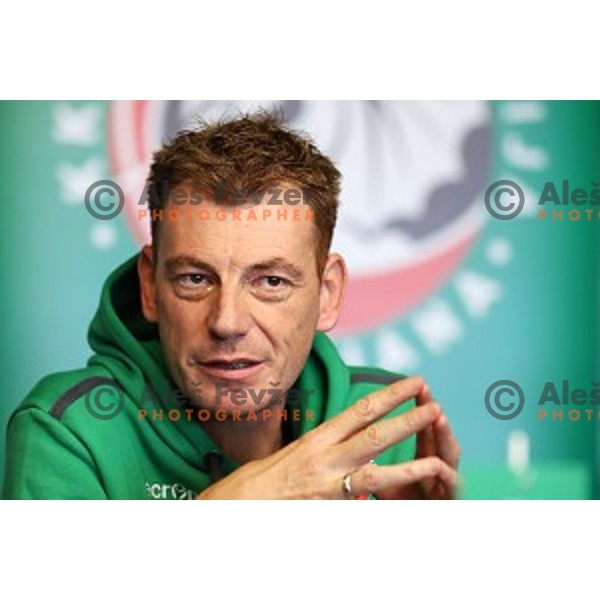 Gasper Okorn, head coach of Petrol Olimpija during press conference before 2017-2018 basketball season in Ljubljana on September 27, 2017
