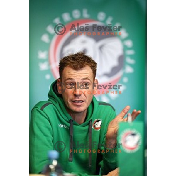 Gasper Okorn, head coach of Petrol Olimpija during press conference before 2017-2018 basketball season in Ljubljana on September 27, 2017