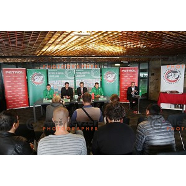 Gregor Hrovat,Roman Lisac, Tomaz Berlocnik and Gasper Okorn of Petrol Olimpija during press conference before 2017-2018 basketball season in Ljubljana on September 27, 2017