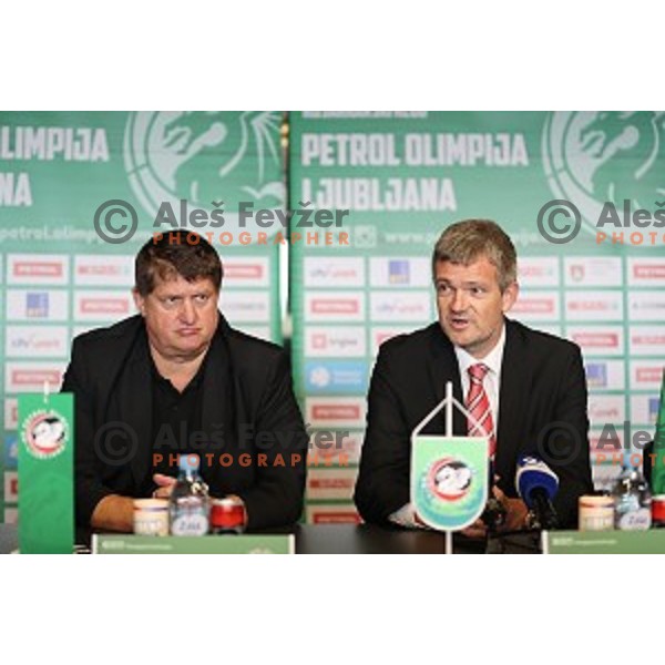 Roman Lisac, manager and Tomaz Berlocnik, president of Petrol Olimpija during press conference before 2017-2018 basketball season in Ljubljana on September 27, 2017