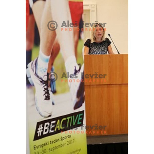 Nada Rotovnik Kozjek gives a speech at European Sport Week BeActive event in hotel Union, Ljubljana, Slovenia on September 27, 2017