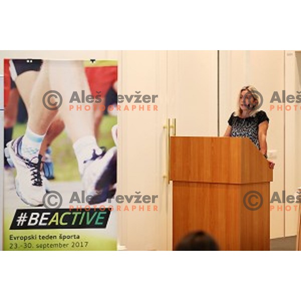 Nada Rotovnik Kozjek gives a speech at European Sport Week BeActive event in hotel Union, Ljubljana, Slovenia on September 27, 2017