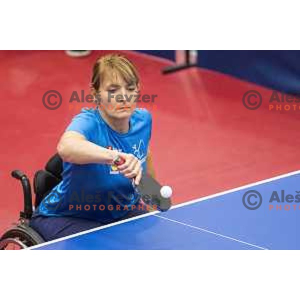 Andreja Dolinar in action during European Table Tennis Championships for the Disabled EPINT 2017 in Tri Lilije Hall, Lasko, Slovenia on September 28, 2017 
