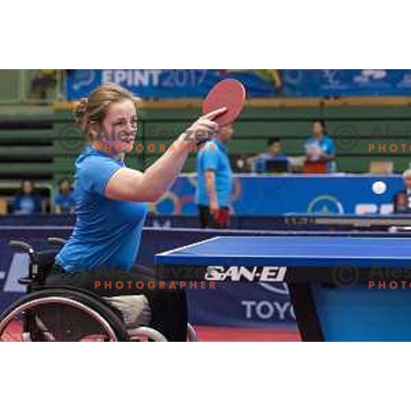 Barbara Meglic in action during European Table Tennis Championships for the Disabled EPINT 2017 in Tri Lilije Hall, Lasko, Slovenia on September 28, 2017 