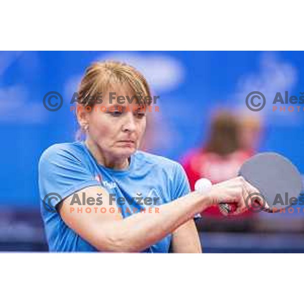 Andreja Dolinar in action during European Table Tennis Championships for the Disabled EPINT 2017 in Tri Lilije Hall, Lasko, Slovenia on September 28, 2017 