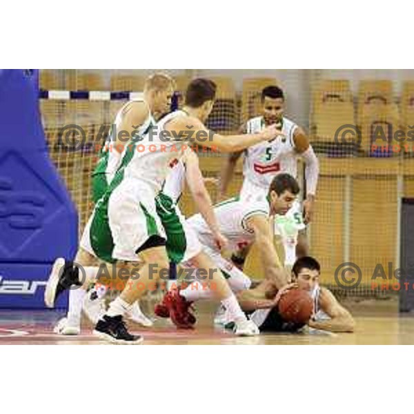 action during Slovenian basketball SuperCup between Petrol Olimpija and Krka in Tivoli Hall, Ljubljana on September 28, 2017