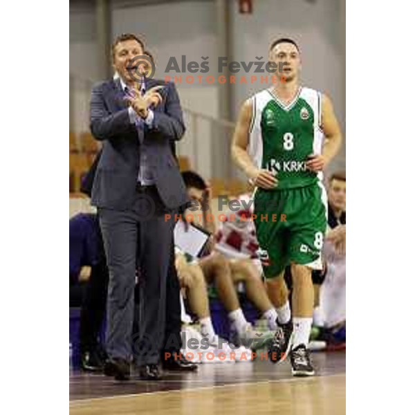 action during Slovenian basketball SuperCup between Petrol Olimpija and Krka in Tivoli Hall, Ljubljana on September 28, 2017