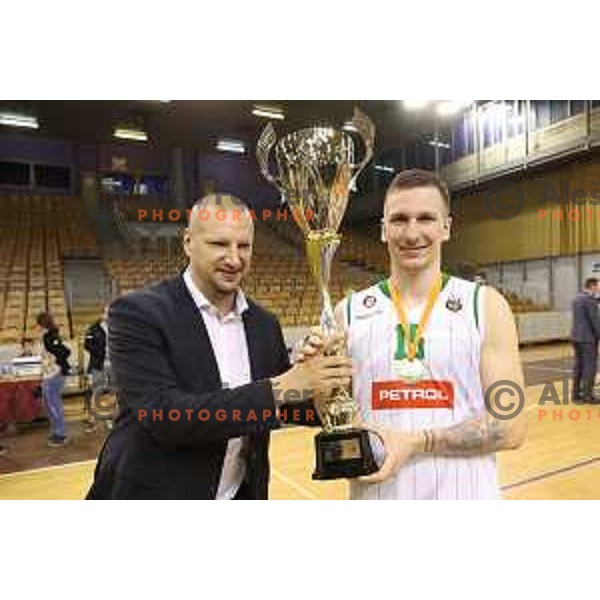 action during Slovenian basketball SuperCup between Petrol Olimpija and Krka in Tivoli Hall, Ljubljana on September 28, 2017