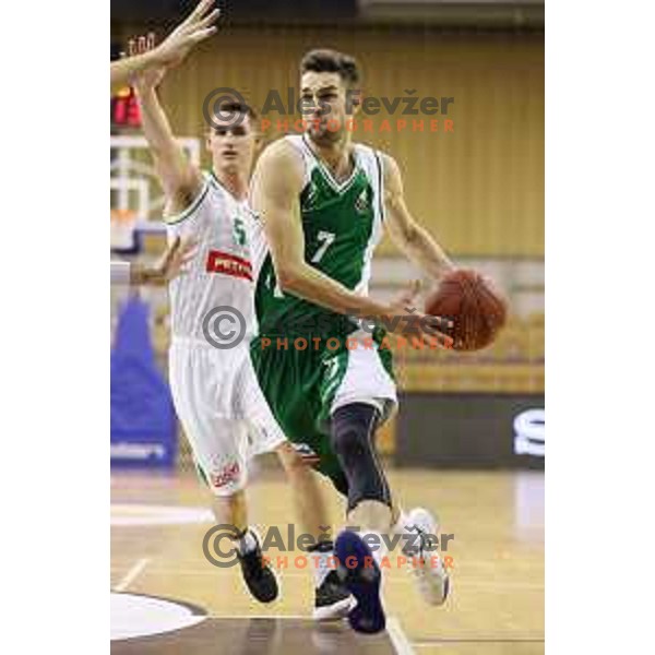 action during Slovenian basketball SuperCup between Petrol Olimpija and Krka in Tivoli Hall, Ljubljana on September 28, 2017