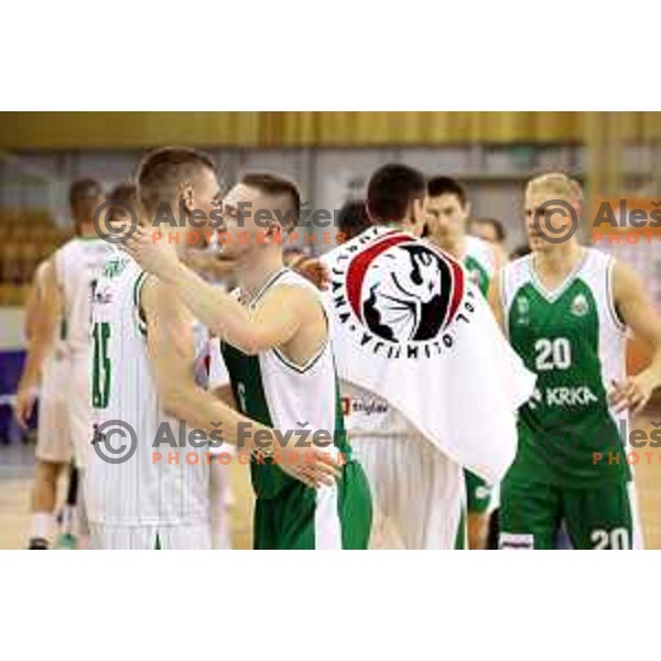 action during Slovenian basketball SuperCup between Petrol Olimpija and Krka in Tivoli Hall, Ljubljana on September 28, 2017