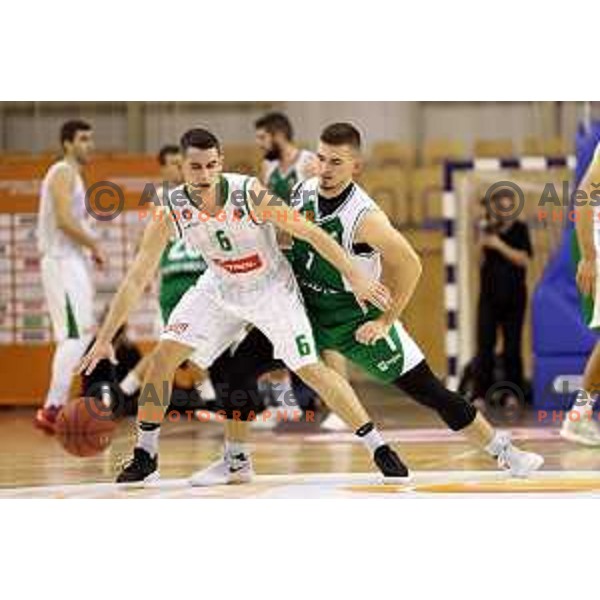 action during Slovenian basketball SuperCup between Petrol Olimpija and Krka in Tivoli Hall, Ljubljana on September 28, 2017