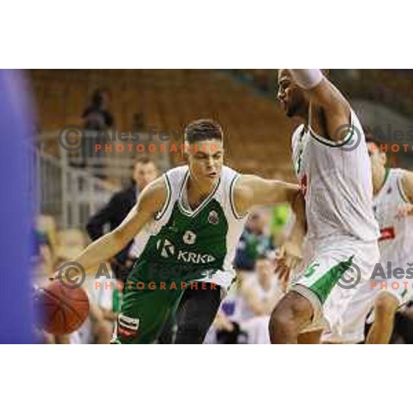 action during Slovenian basketball SuperCup between Petrol Olimpija and Krka in Tivoli Hall, Ljubljana on September 28, 2017