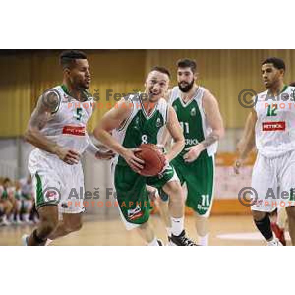 action during Slovenian basketball SuperCup between Petrol Olimpija and Krka in Tivoli Hall, Ljubljana on September 28, 2017